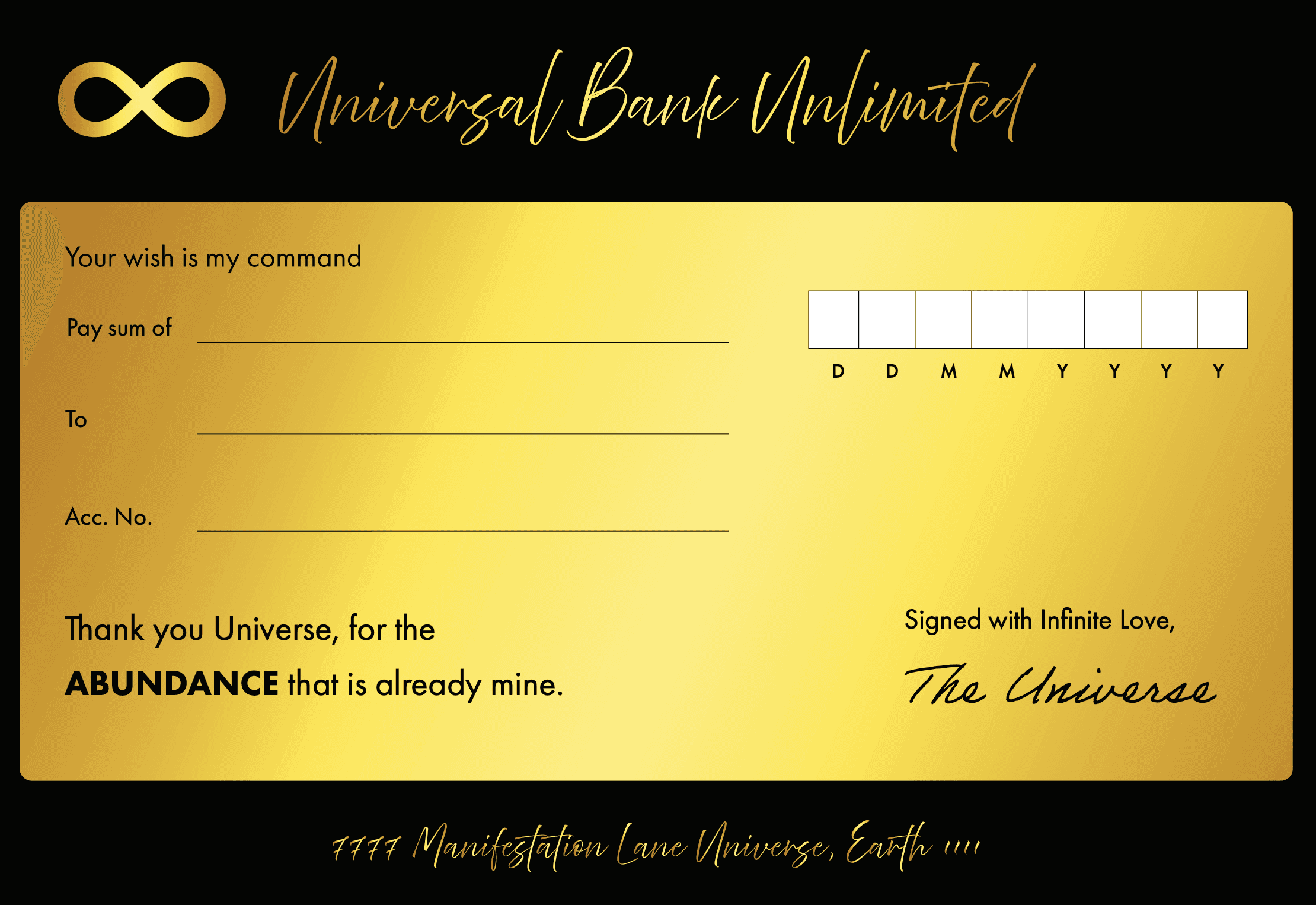 Universe Cheque